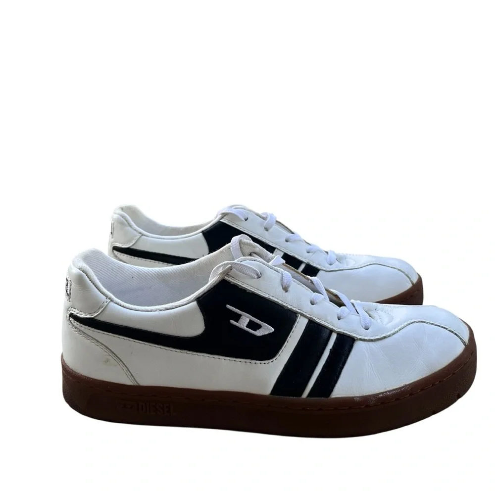 Vintage Diesel Priority Sneakers – White Black Leather Retro Low-Tops Men’s 7.5 - Picture 2 of 10